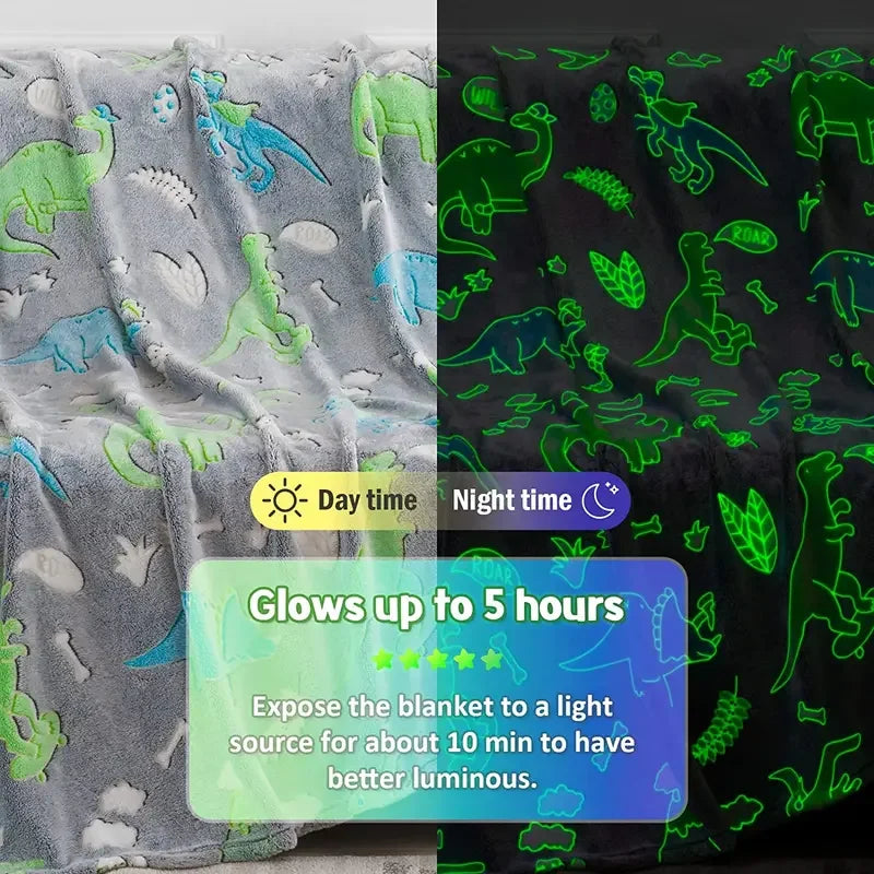 Luminous Unicorn & Dinosaur Plush Throw Blanket
