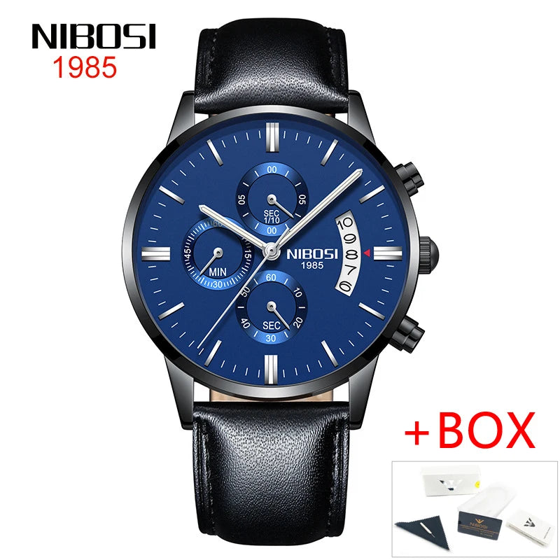 NIBOSI Men’s Casual Luxury Leather Wristwatch