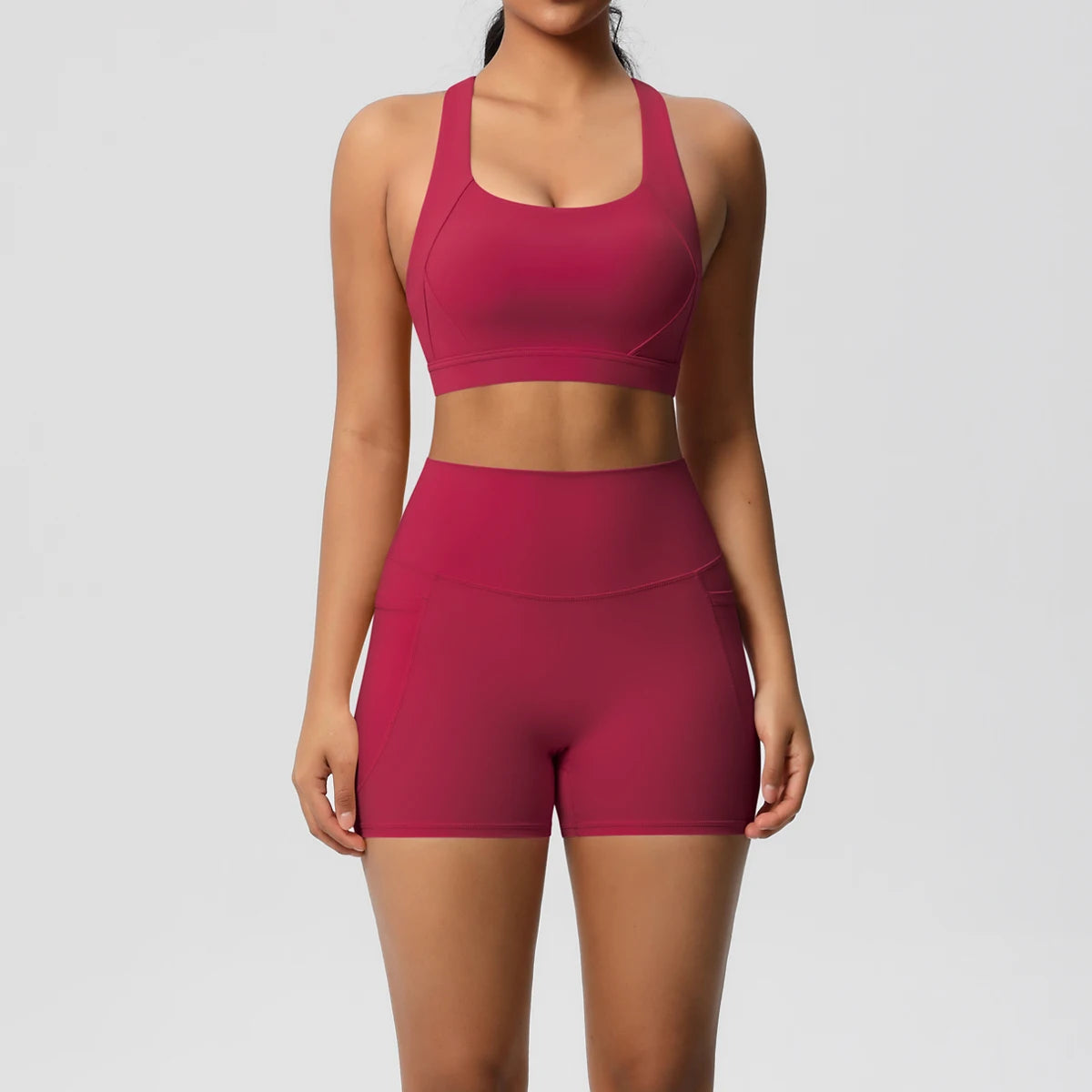 2PCS Women’s Yoga &amp; Gym Set – Pocketed Leggings + Crossover Bra/Top