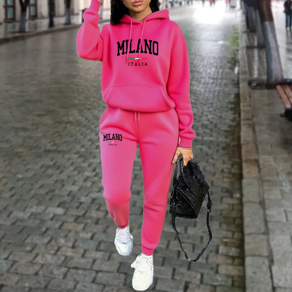 Autumn/Winter 2025 Women’s 2-Piece Hoodie &amp; Pants Set – MILANO Letter Print