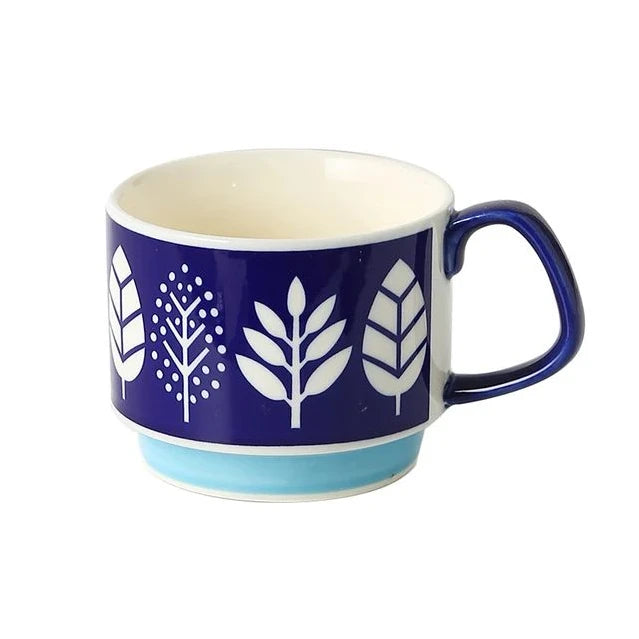 Japanese Flower Ceramic Mug Set – Retro Coffee & Milk Cups