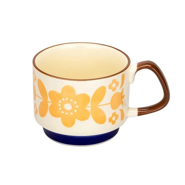 Japanese Flower Ceramic Mug Set – Retro Coffee & Milk Cups