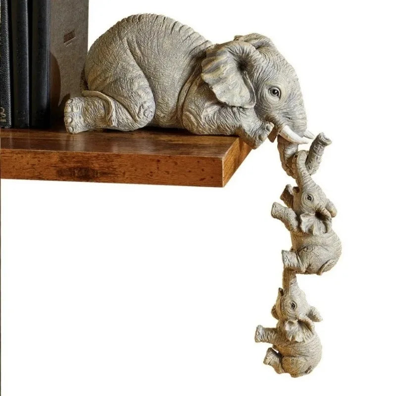 EleFamily 3-Piece Elephant Hug Resin Figurine Set