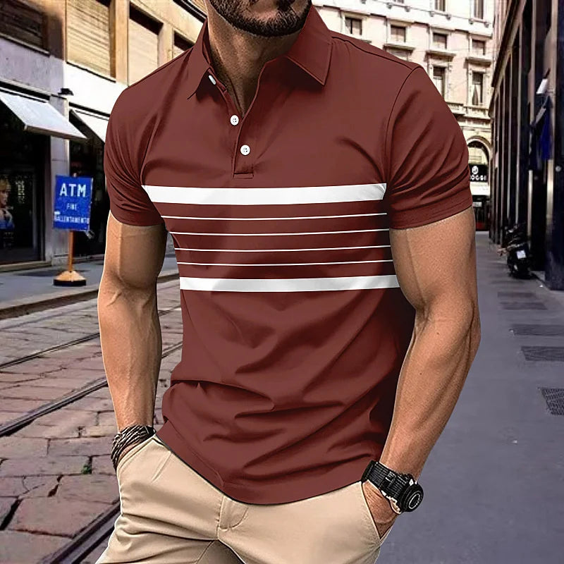Fashion Striped Men’s Polo T-Shirt – Street Trend Meets Everyday Comfort