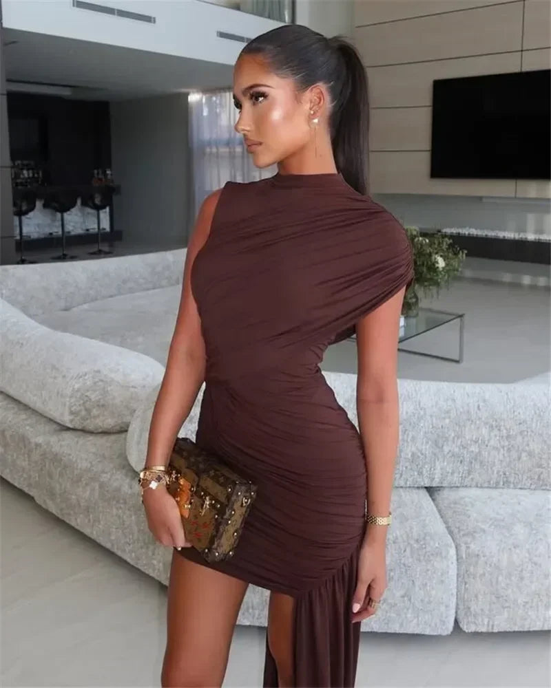 2025 Irregular Draped Ruched Sexy Mini Dress