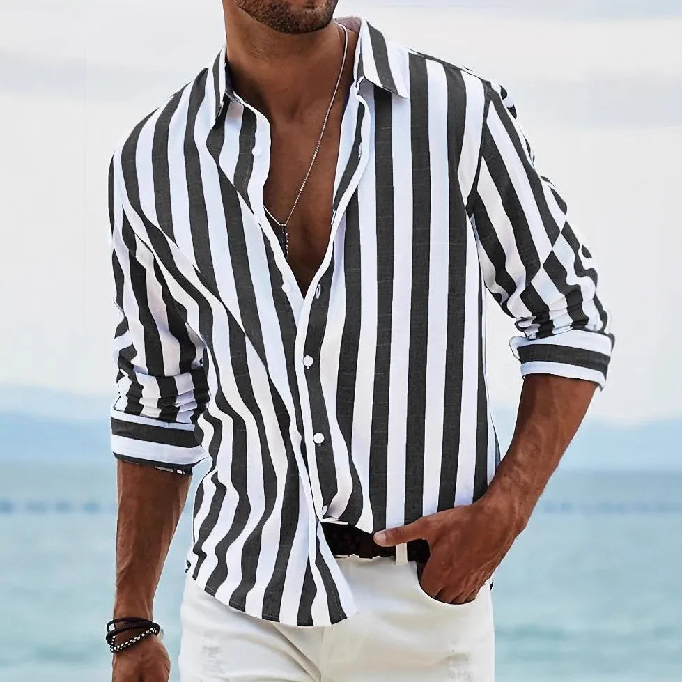 Men’s Striped Casual Long-Sleeve Shirt – Spring & Autumn Collection
