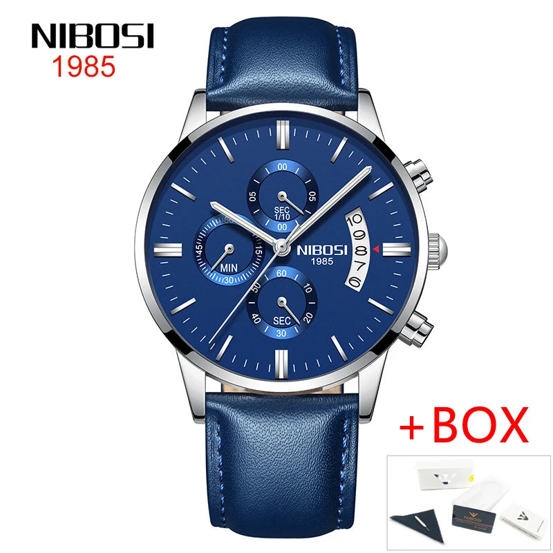 NIBOSI Men’s Casual Luxury Leather Wristwatch