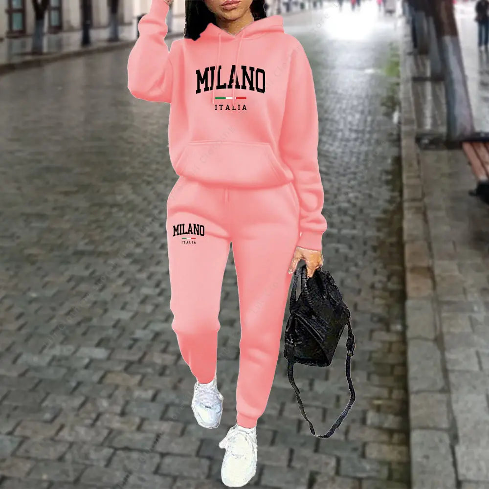 Autumn/Winter 2025 Women’s 2-Piece Hoodie &amp; Pants Set – MILANO Letter Print