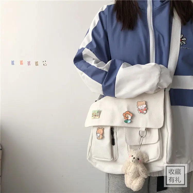 Women’s Casual Canvas Messenger Bag – Sweet Printed Shoulder Satchel for Girls