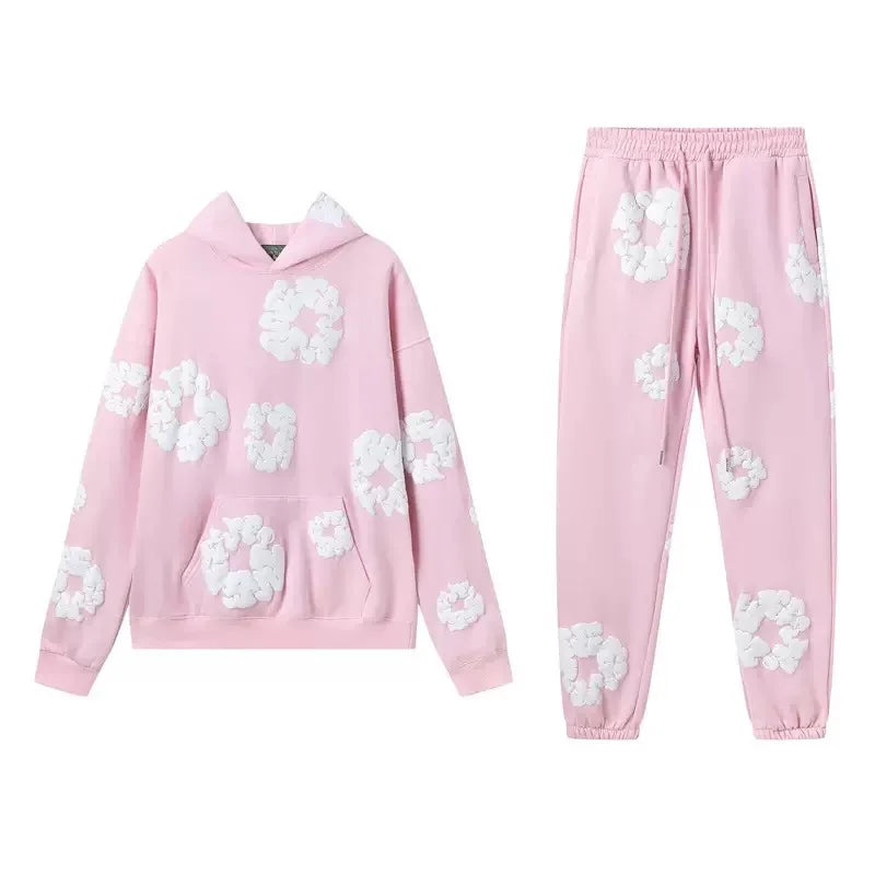 DENIM TEARS Cotton Hooded Sweatshirt & Pants Set – Women’s Hip Hop Streetwear Outfit