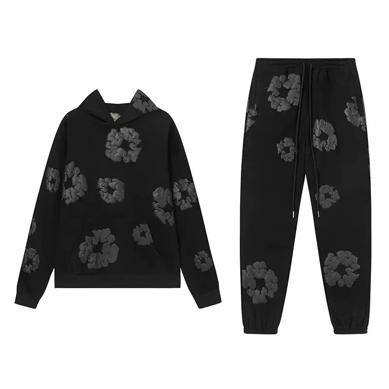 DENIM TEARS Cotton Hooded Sweatshirt & Pants Set – Women’s Hip Hop Streetwear Outfit