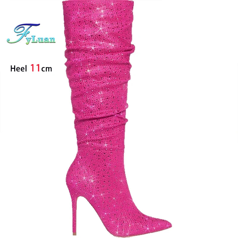 Glitter Party Knee-High Suede Boots for Women
