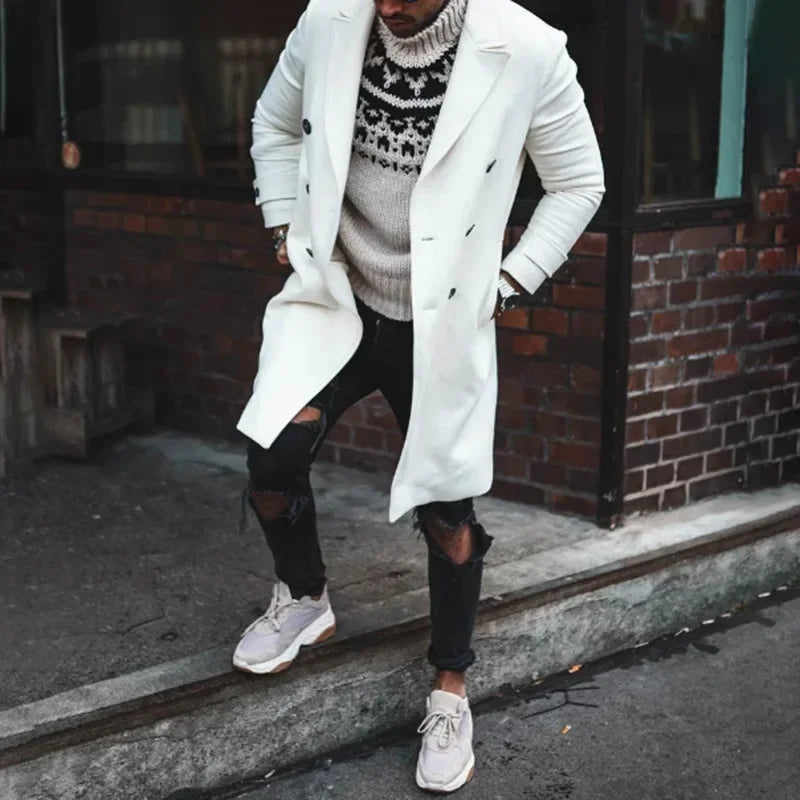 Fashion Men’s Woolen Coat – Double-Breasted Chic Overcoat