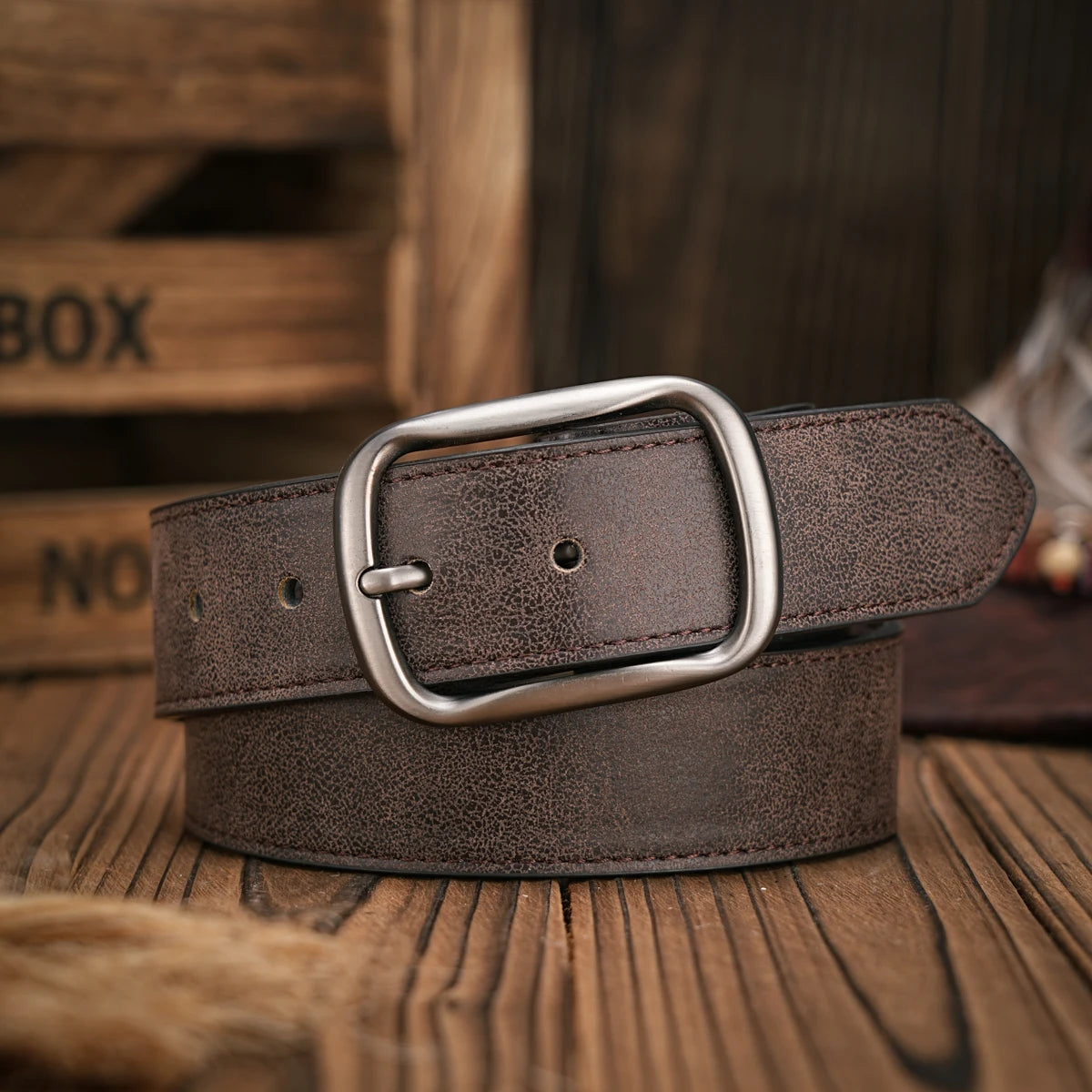 Vintage Western PU Leather Belt with Carved Buckle
