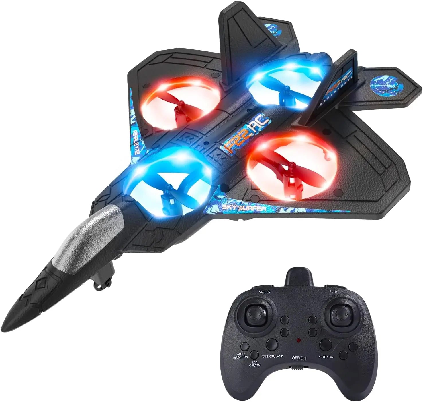 Foam RC Airplane for Kids & Beginners – Fighter Jet with Lights, Auto Hover & 360° Flips