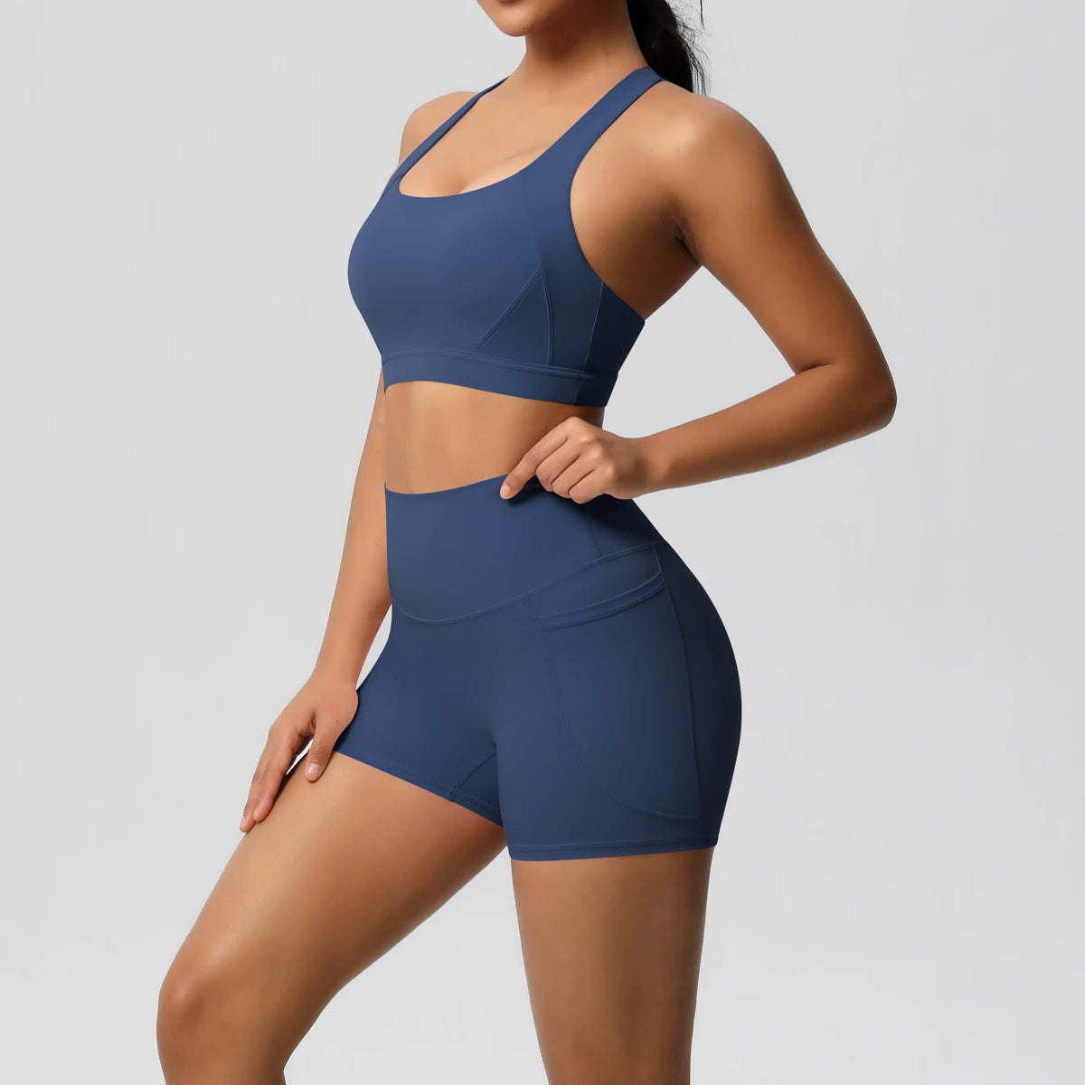 2PCS Women’s Yoga &amp; Gym Set – Pocketed Leggings + Crossover Bra/Top