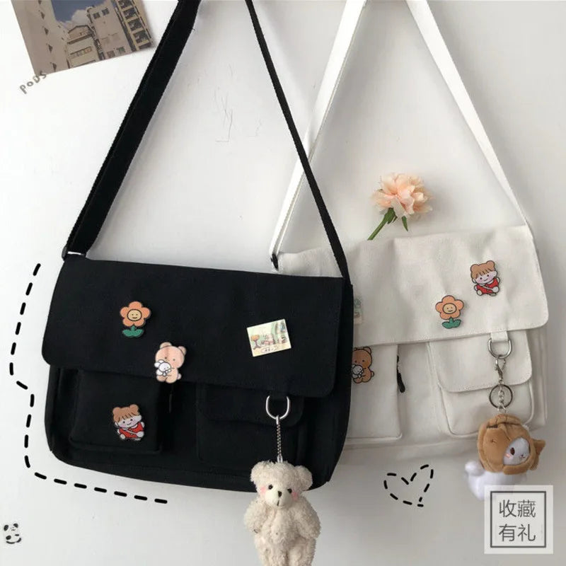 Women’s Casual Canvas Messenger Bag – Sweet Printed Shoulder Satchel for Girls