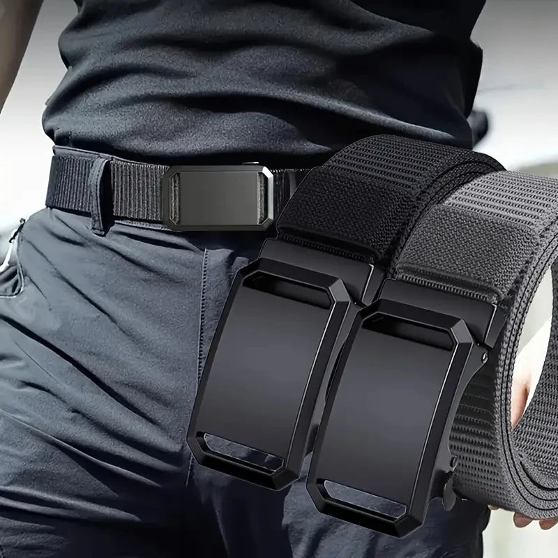 Automatic Buckle Canvas Tactical Belt – Casual Military-Style Workwear for Men