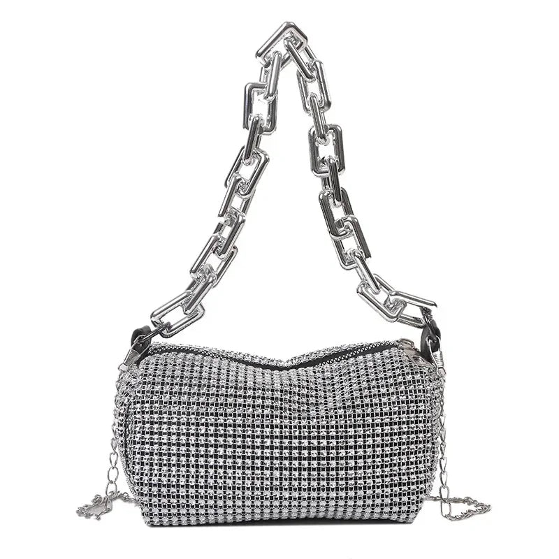 Allover Rhinestone Bucket Bag – Glitter Chain Mini Purse for Women