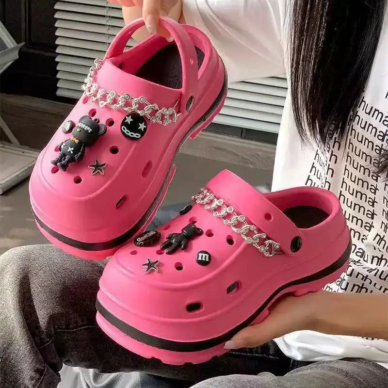 Women’s Summer Platform Slippers – EVA Sandals with Rhinestone Charms