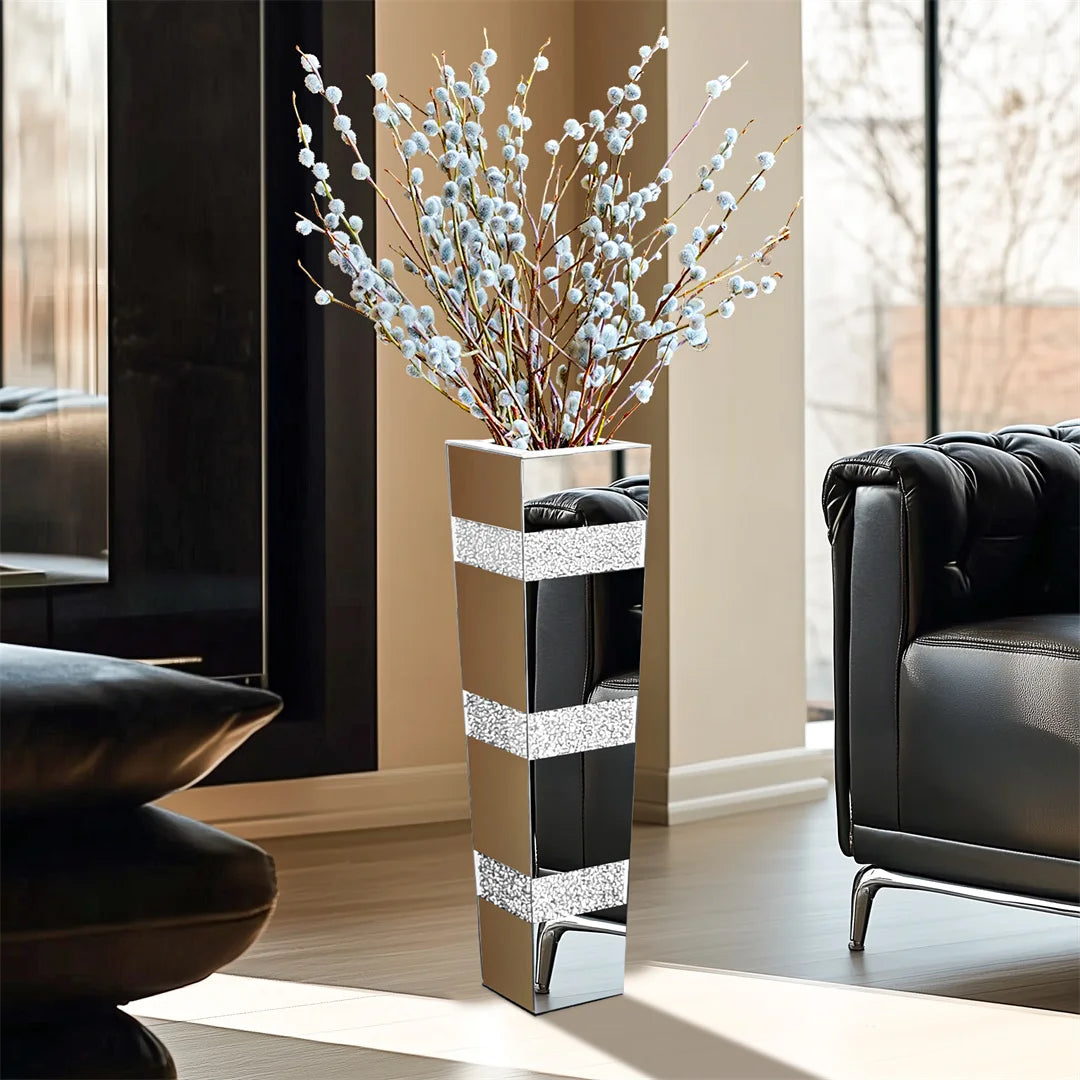 Modern Crystal Silver Floor Vase