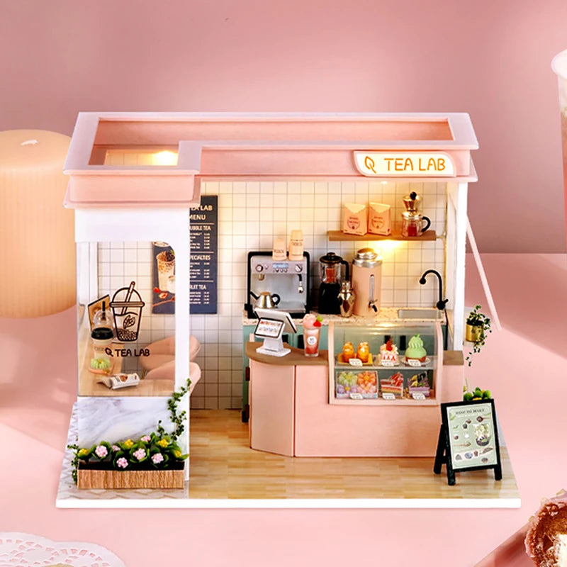 Milk Tea Mini Dollhouse DIY Kit – Handmade 3D Wooden Puzzle Toy