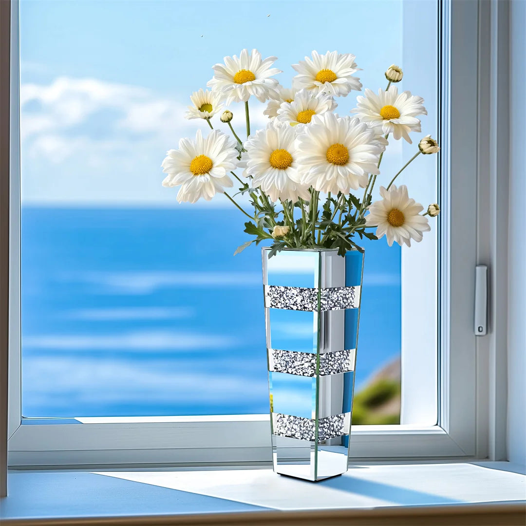 Modern Crystal Silver Floor Vase