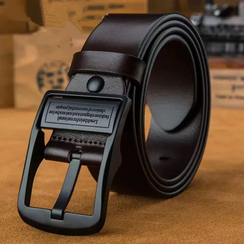 Luxury Cowhide Leather Belt – Metal Pin Buckle for Business & Casual Wear