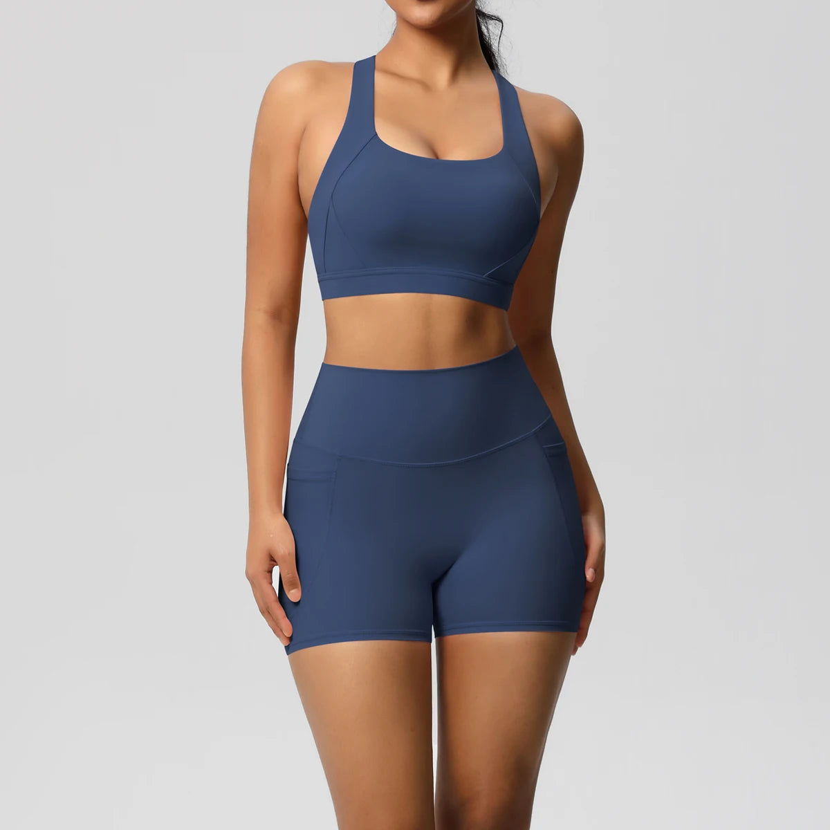 2PCS Women’s Yoga &amp; Gym Set – Pocketed Leggings + Crossover Bra/Top