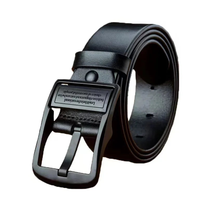 Luxury Cowhide Leather Belt – Metal Pin Buckle for Business & Casual Wear