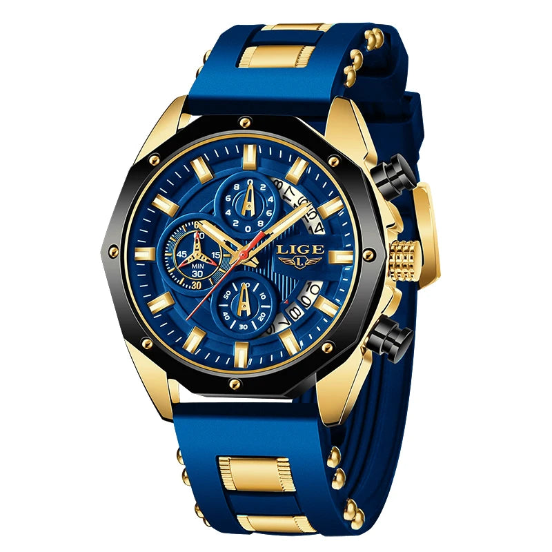 2024 LIGE New Fashion Men’s Watch – Luxury Silicone Sport Quartz Wristwatch