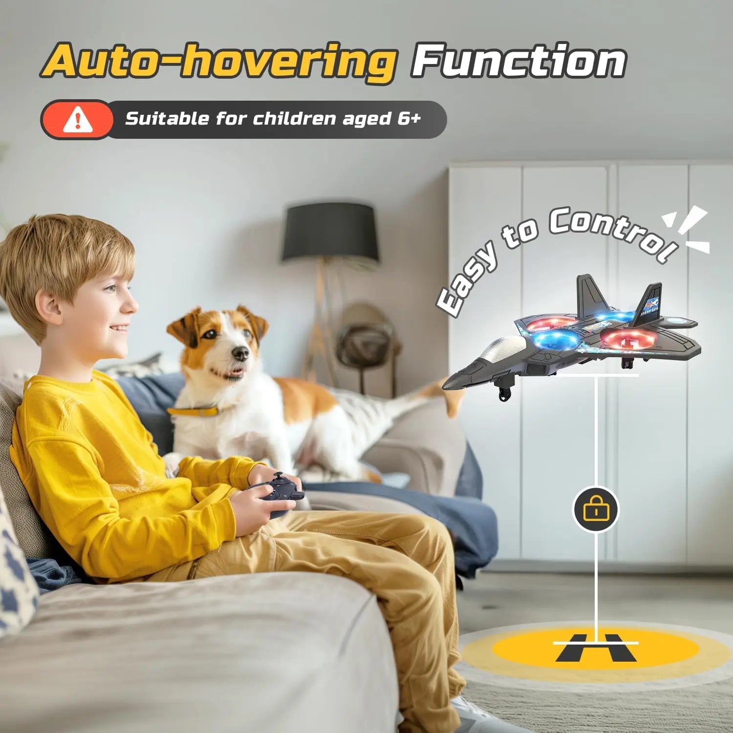 Foam RC Airplane for Kids & Beginners – Fighter Jet with Lights, Auto Hover & 360° Flips