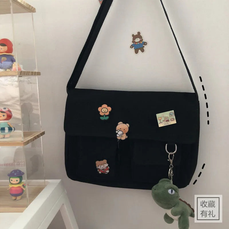Women’s Casual Canvas Messenger Bag – Sweet Printed Shoulder Satchel for Girls