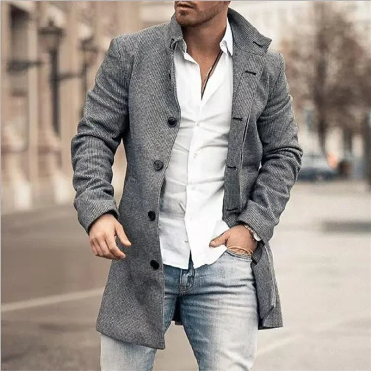 European and American Woolen Overcoat – Korean Style Men’s Stand-Up Collar