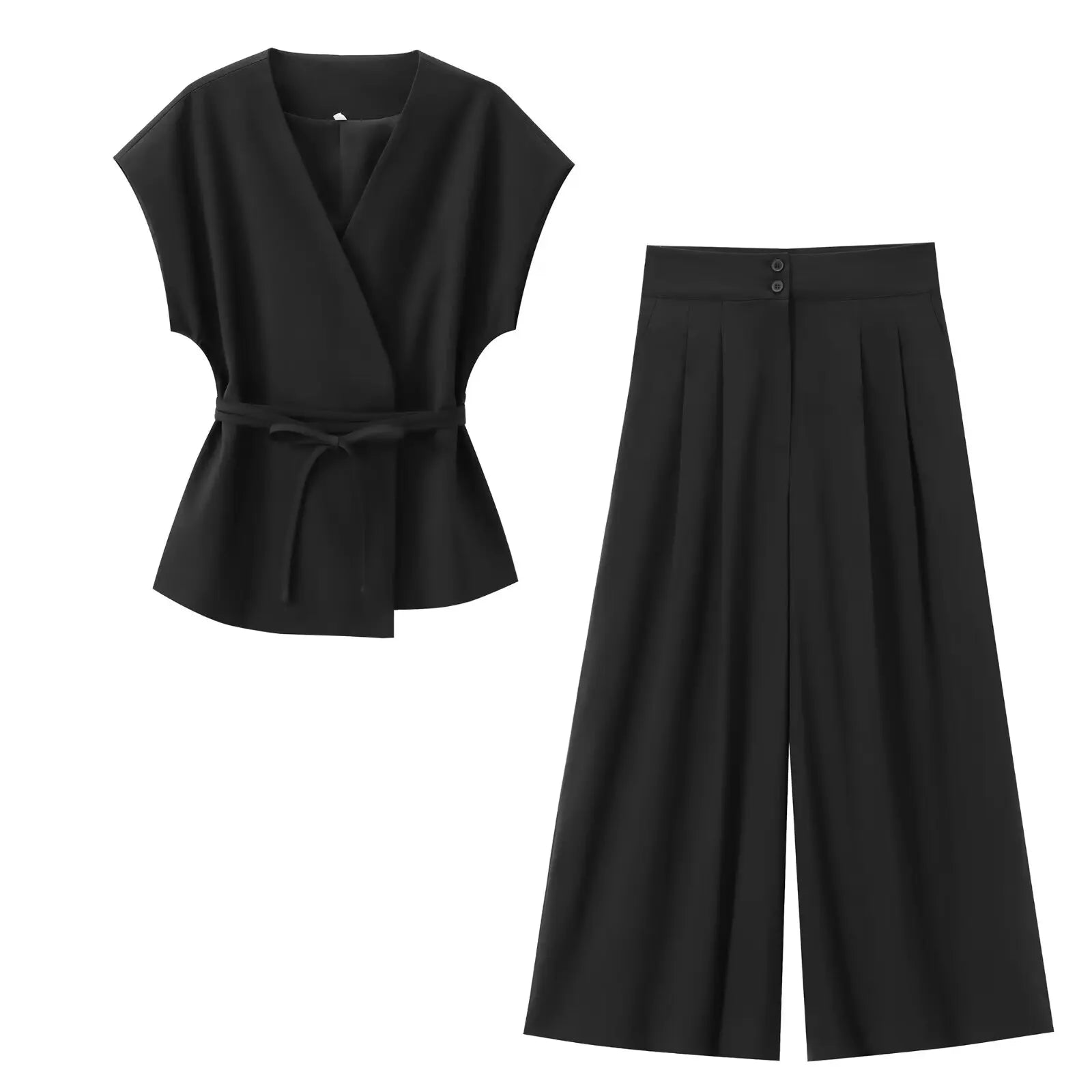 TFMLN Women’s Sleeveless V-Neck Trouser Suit with Belt