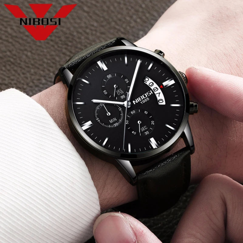 NIBOSI Men’s Casual Luxury Leather Wristwatch