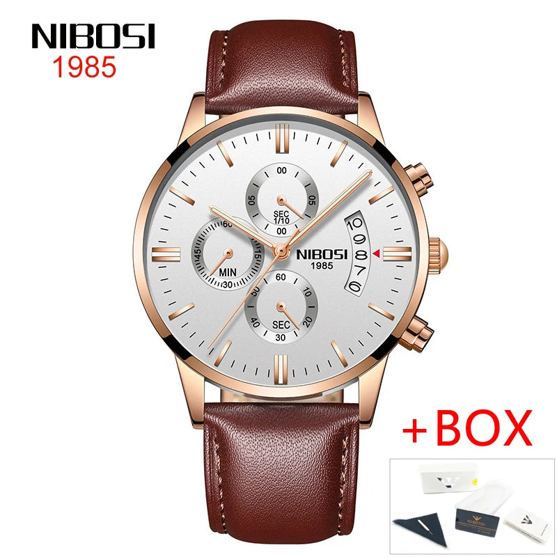 NIBOSI Men’s Casual Luxury Leather Wristwatch