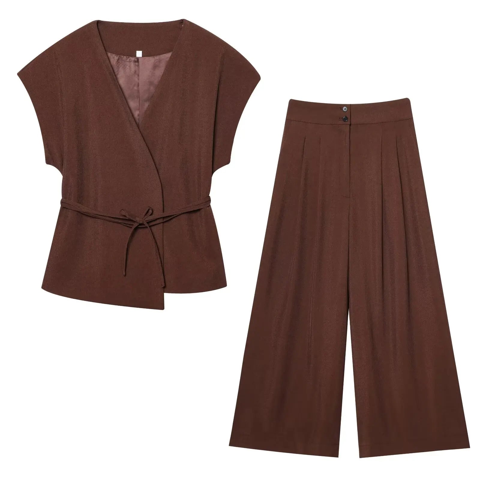 TFMLN Women’s Sleeveless V-Neck Trouser Suit with Belt