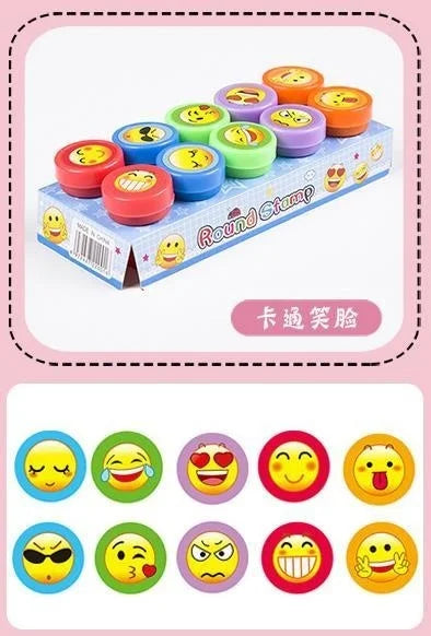10pcs Assorted Kids Self-Inking Stamps – Fun Smiley Face Stamps for Scrapbooking, DIY Crafts, and Photo Album Decoration