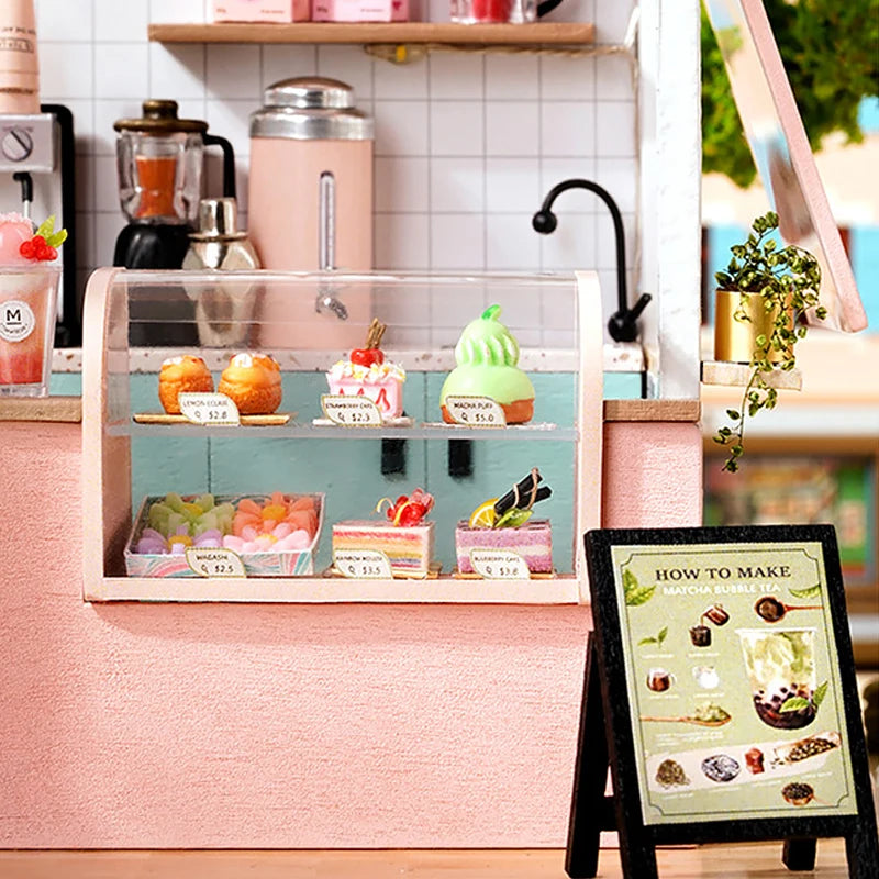 Milk Tea Mini Dollhouse DIY Kit – Handmade 3D Wooden Puzzle Toy