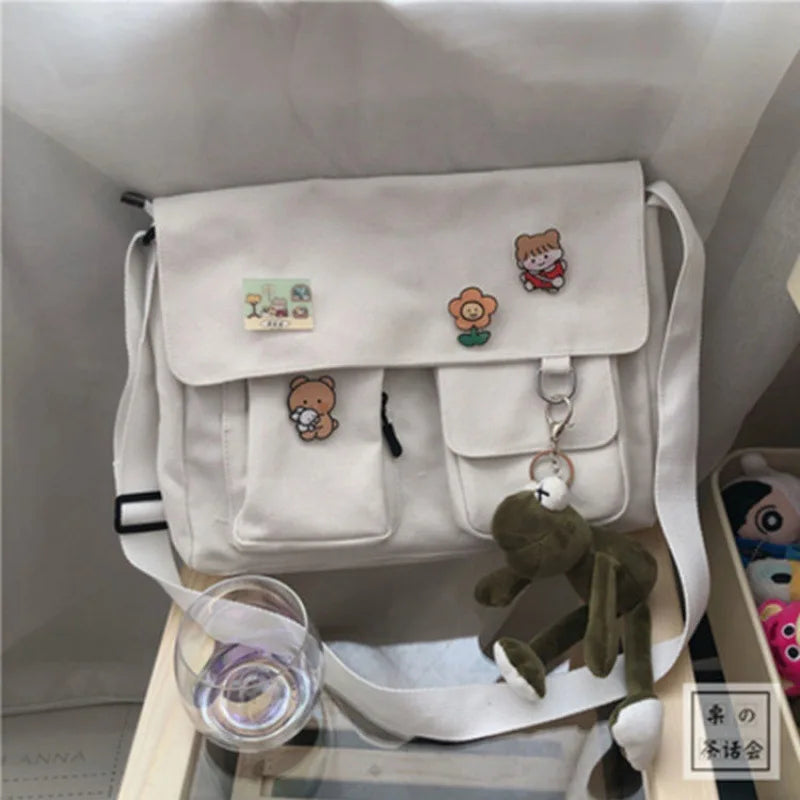 Women’s Casual Canvas Messenger Bag – Sweet Printed Shoulder Satchel for Girls