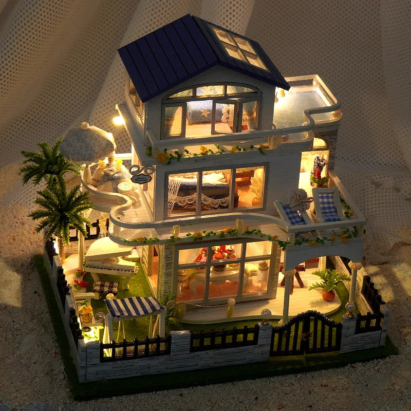DIY Wooden Seaside Villa Miniature Kit with Furniture
