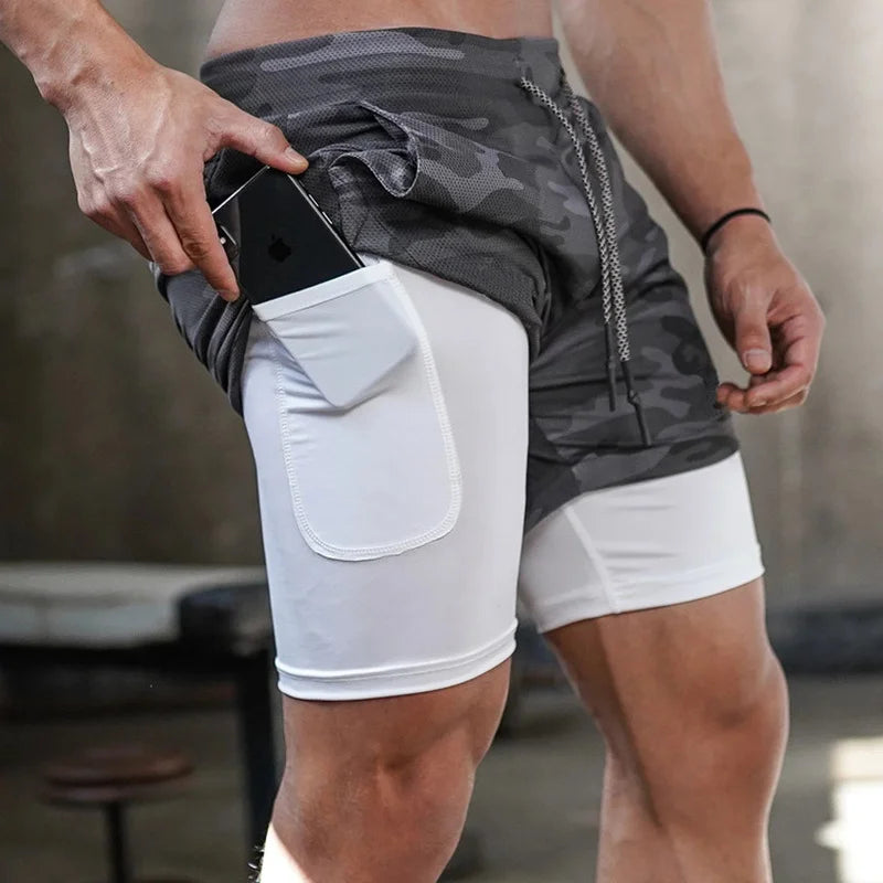 Men’s 2-in-1 Camo Running Shorts – Quick-Dry Gym & Training Shorts