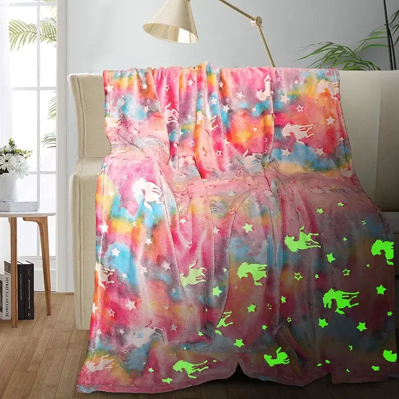 Luminous Unicorn & Dinosaur Plush Throw Blanket
