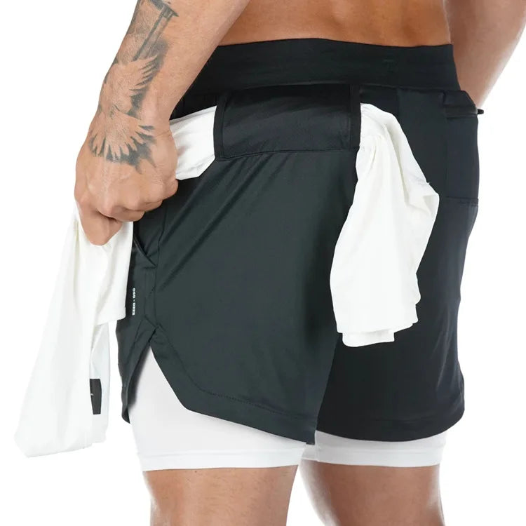 Men’s 2-in-1 Camo Running Shorts – Quick-Dry Gym & Training Shorts