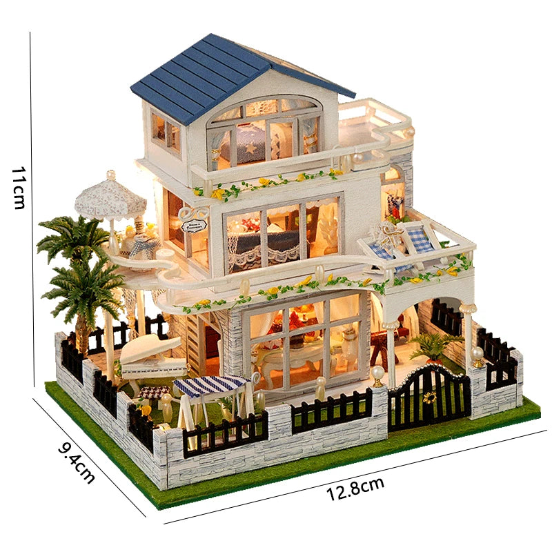 DIY Wooden Seaside Villa Miniature Kit with Furniture