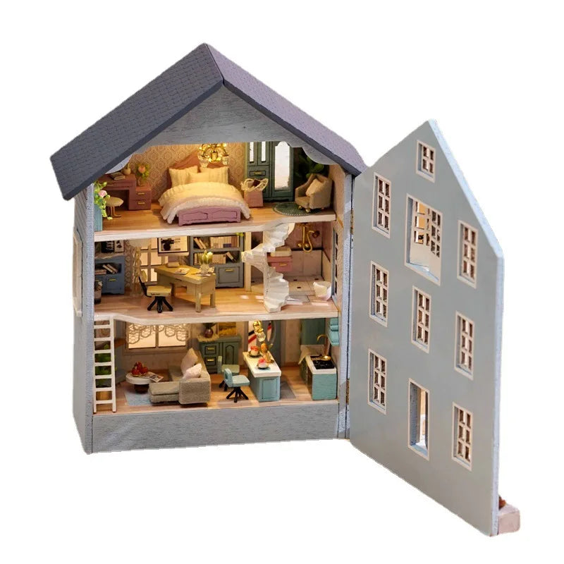DIY Mini Wooden Dollhouse With Furniture & Light