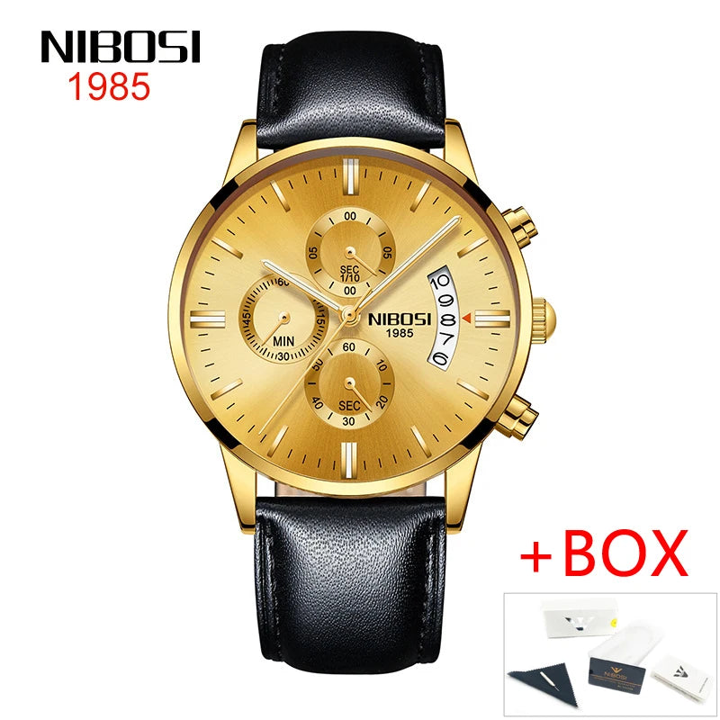 NIBOSI Men’s Casual Luxury Leather Wristwatch