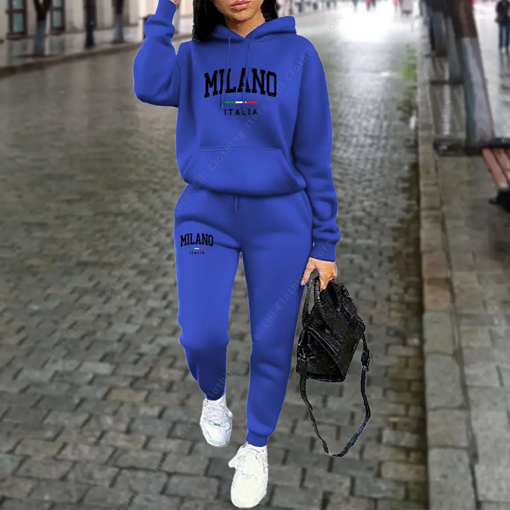 Autumn/Winter 2025 Women’s 2-Piece Hoodie &amp; Pants Set – MILANO Letter Print