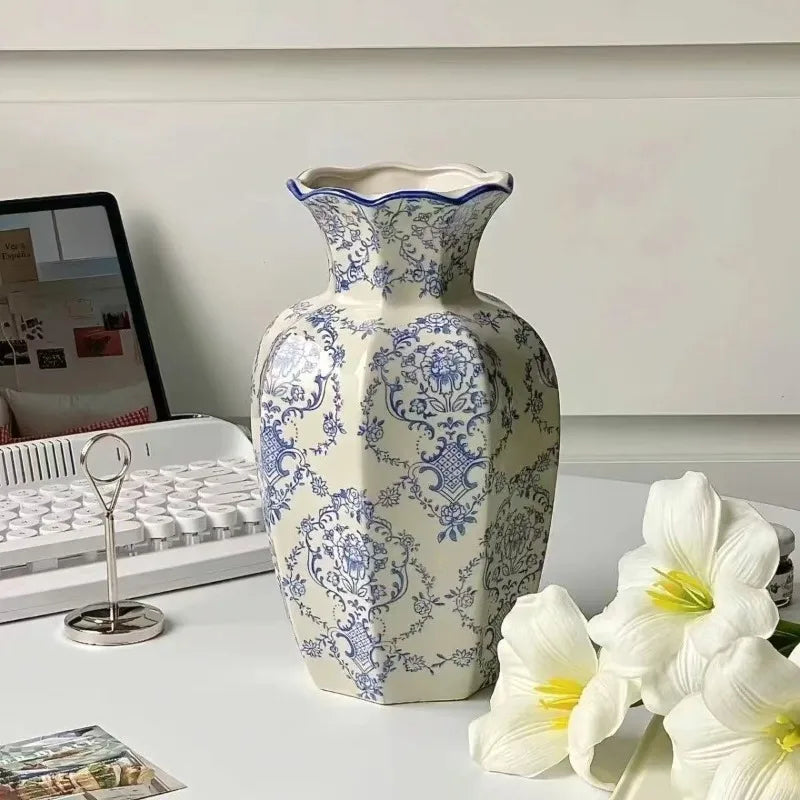 Hand-Painted Blue & White Porcelain Vase